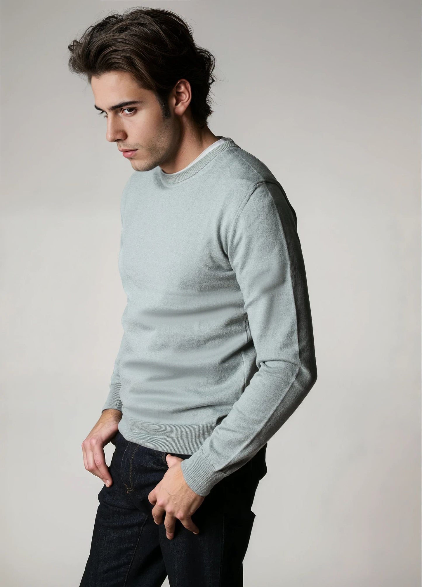 Jersey cuello redondo verde suave