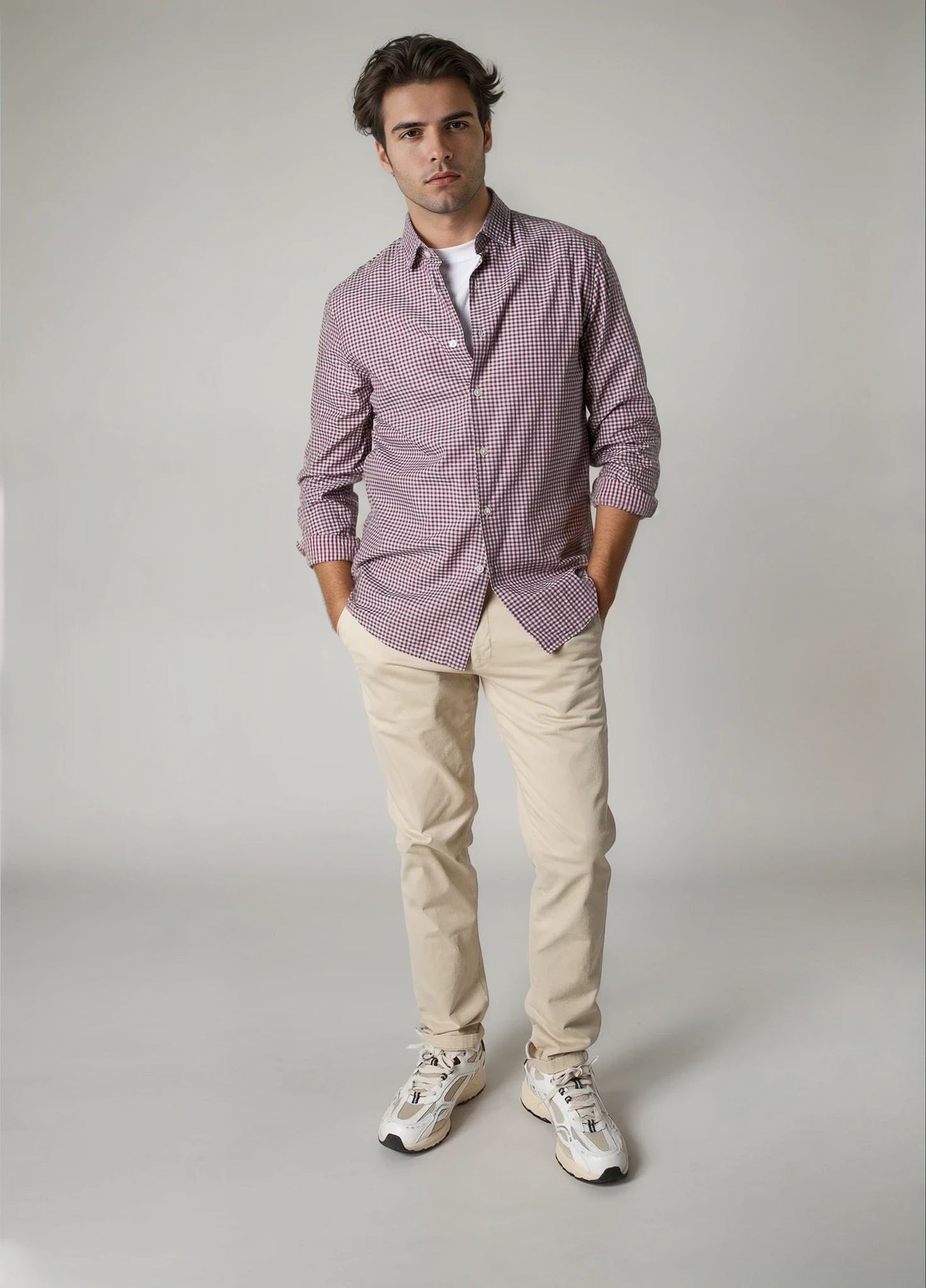 Camisa sport cuadros granates