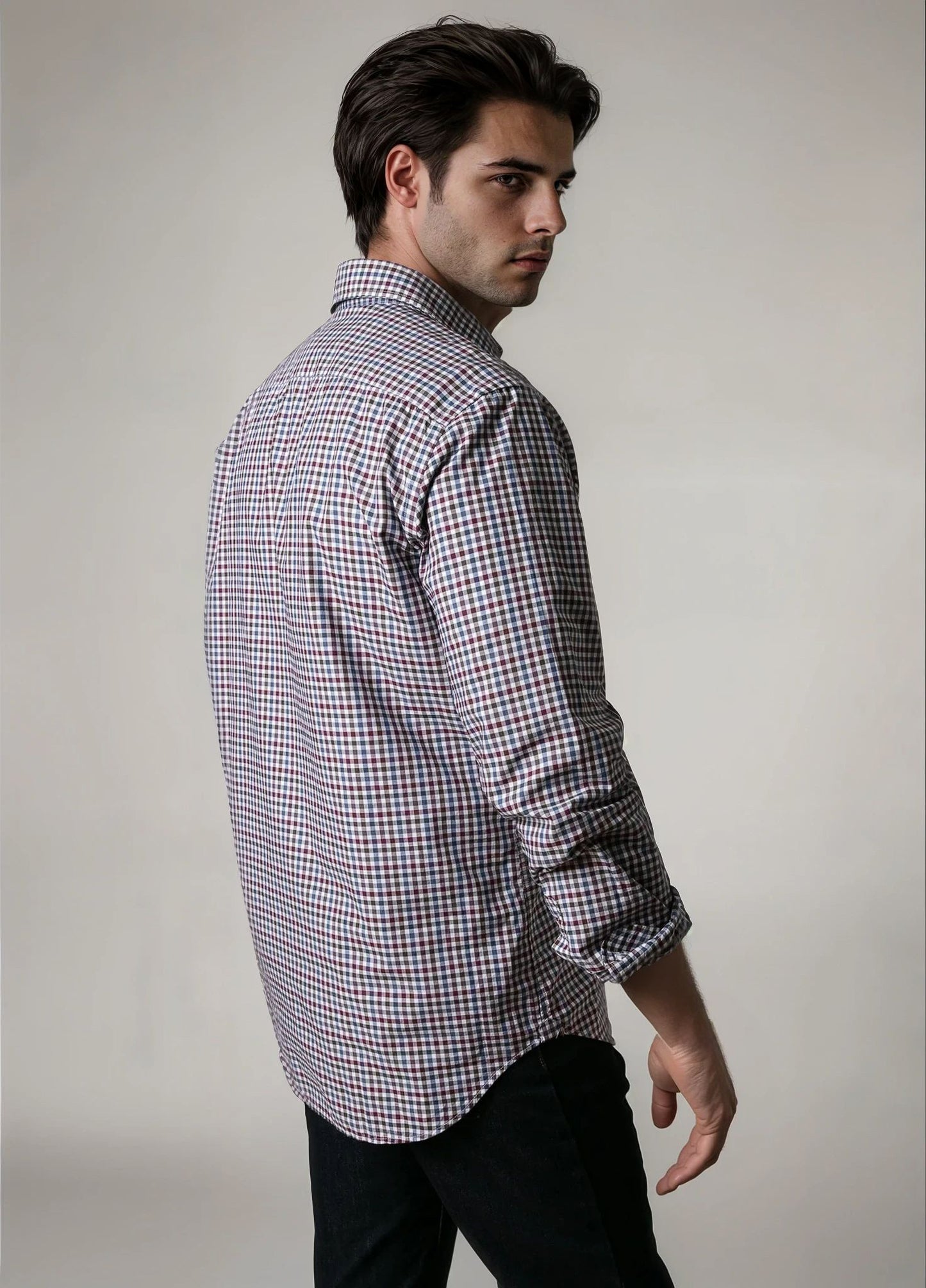 Camisa sport botón cuadros granates