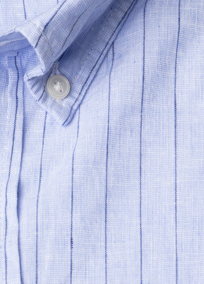 Camisa algodón y lino raya azul