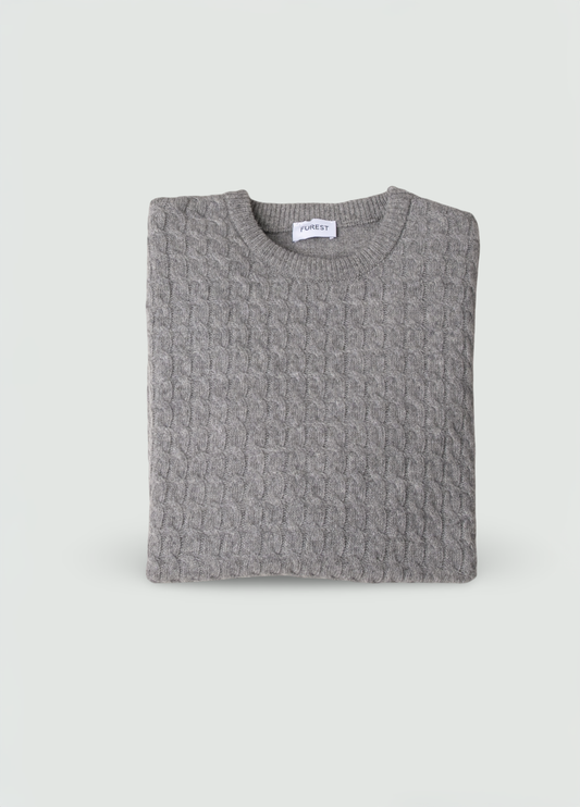 Jersey cuello redondo trenzado gris