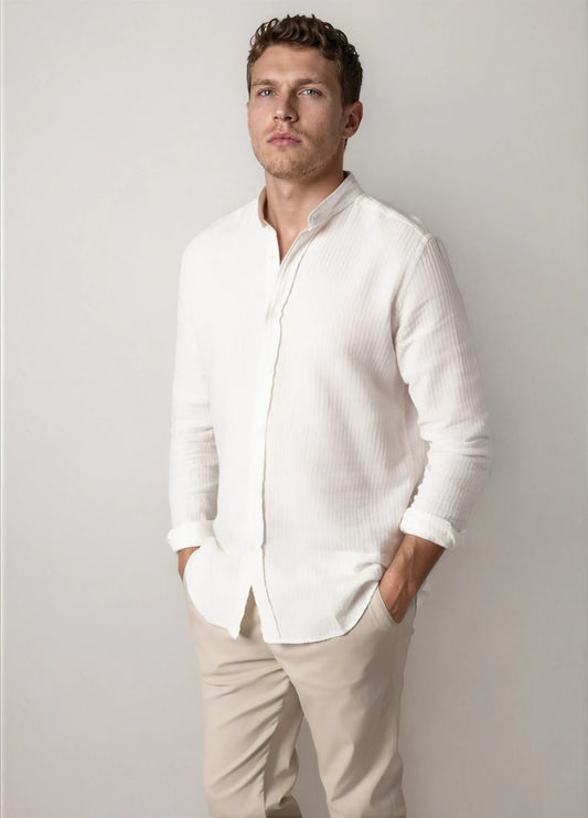 Camisa sport cuello mao blanco roto