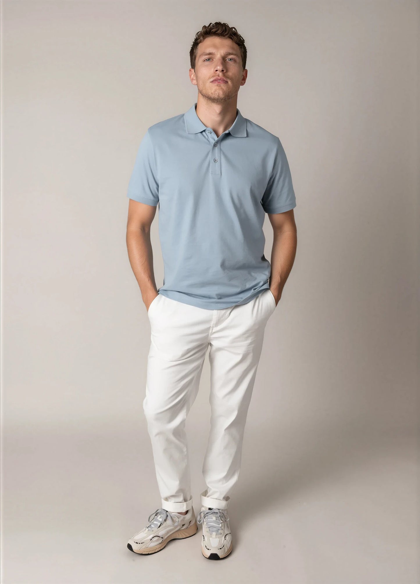 Polo manga corta  pique celeste