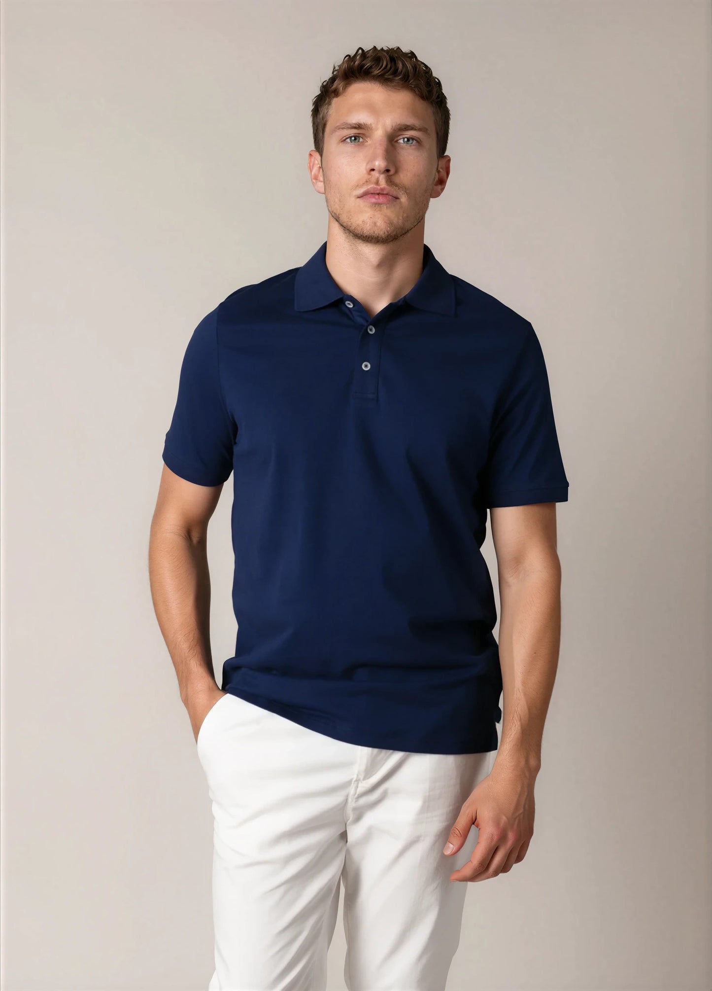 Polo manga corta piqué  azul