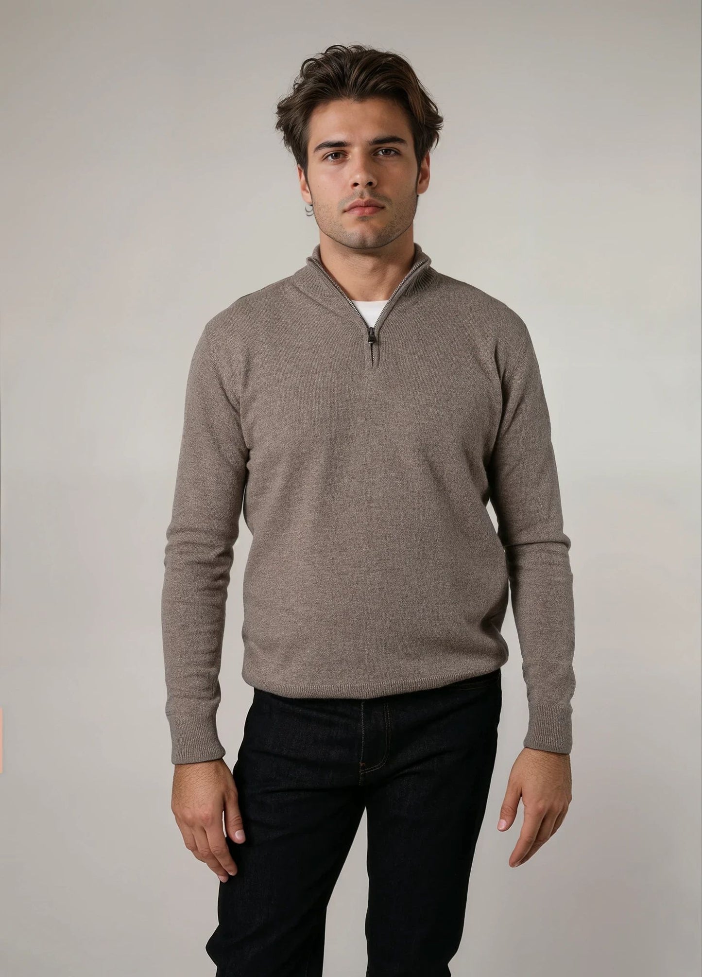 Jersey cuello zip lana visón