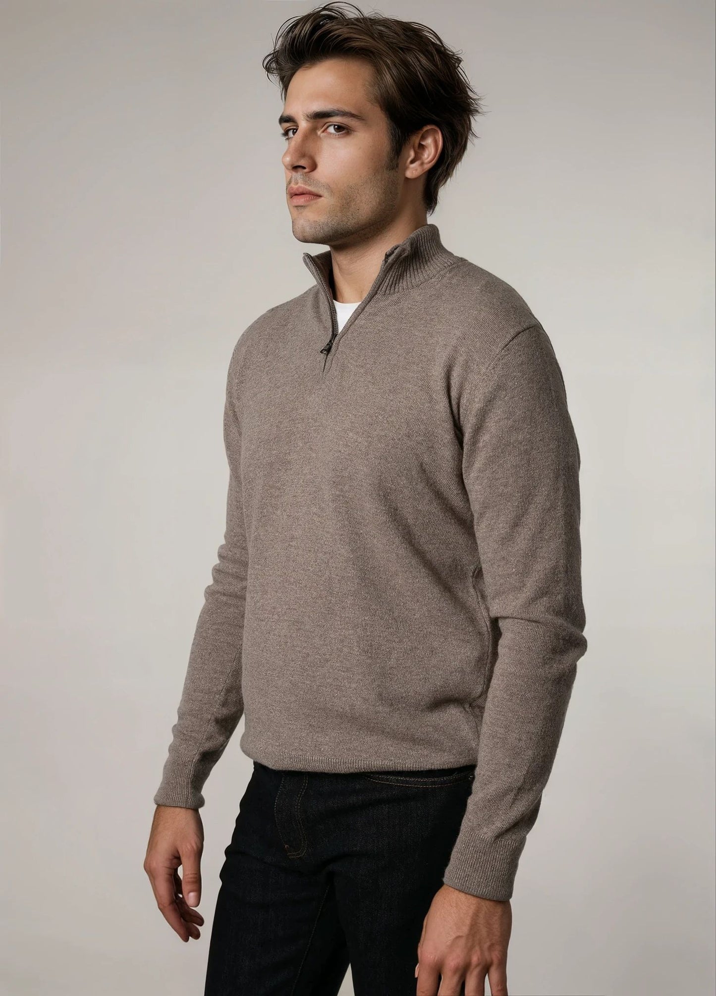 Jersey cuello zip lana visón