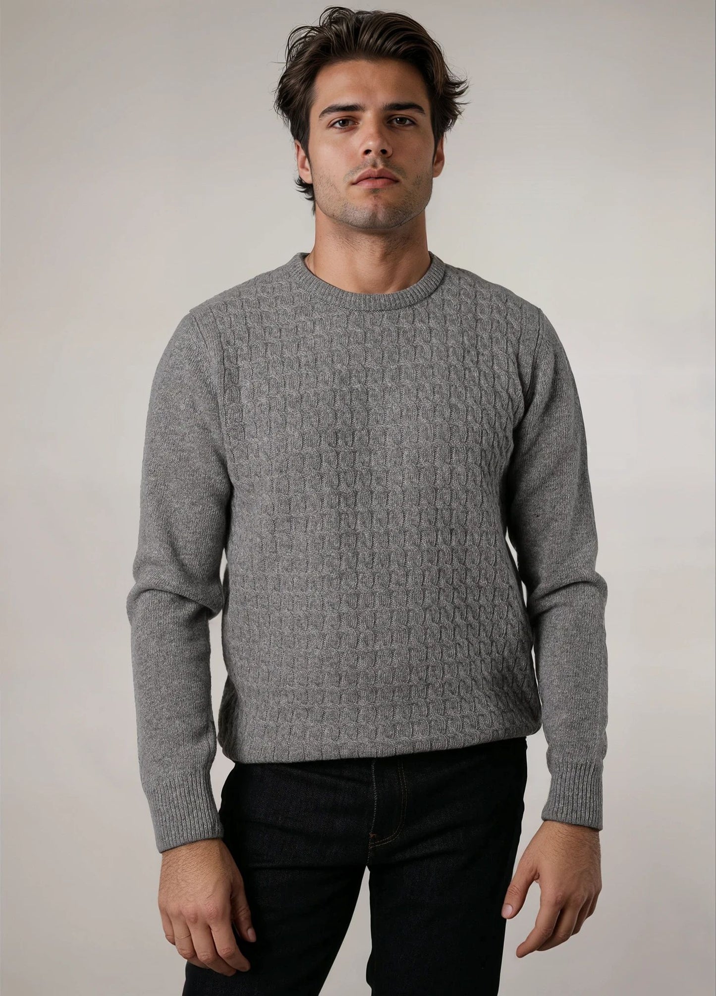 Jersey cuello redondo trenzado gris