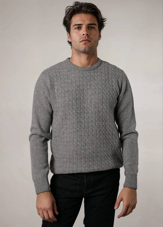 Jersey cuello redondo trenzado gris