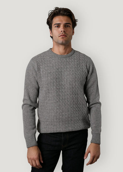 Jersey cuello redondo trenzado gris