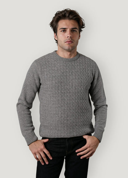 Jersey cuello redondo trenzado gris