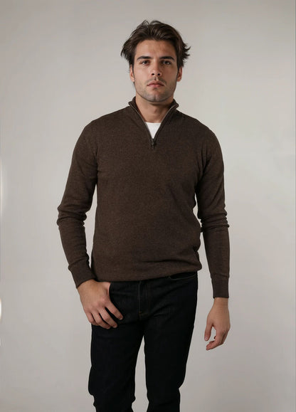 Jersey cuello zip lana marrón