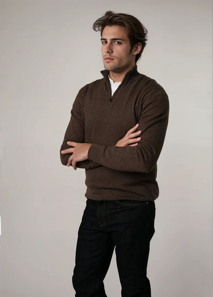 Jersey cuello zip lana marrón