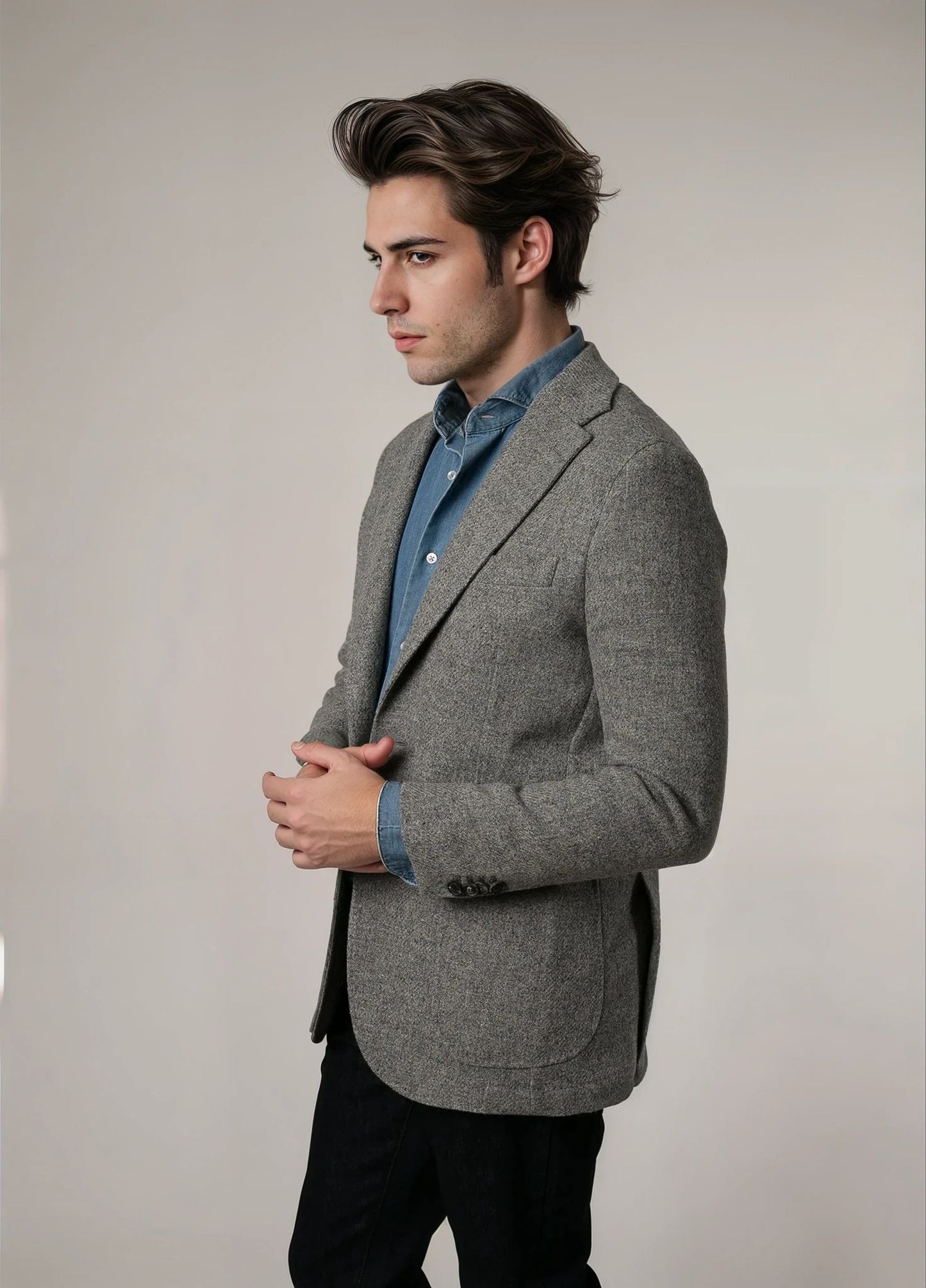 Americana vestir textura gris