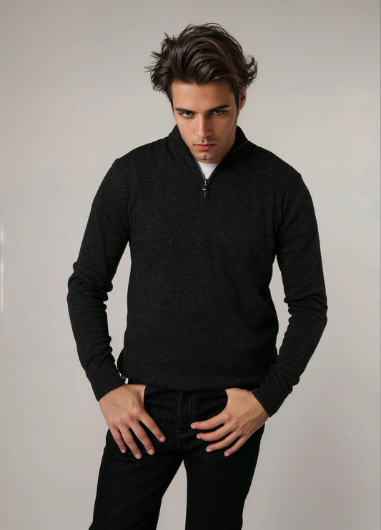 Jersey cuello zip lana antracita