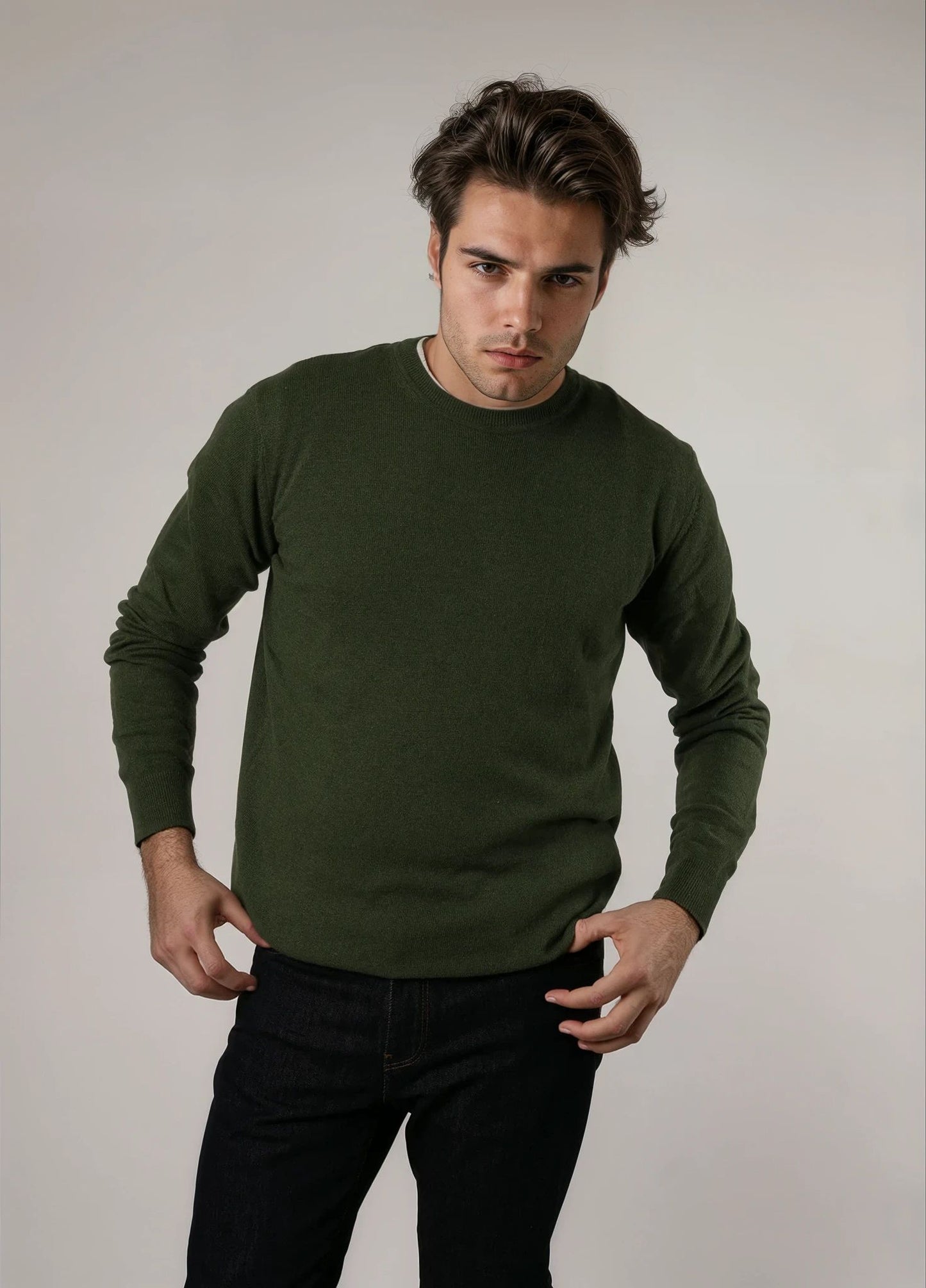 Jersey cuello redondo lana kaki