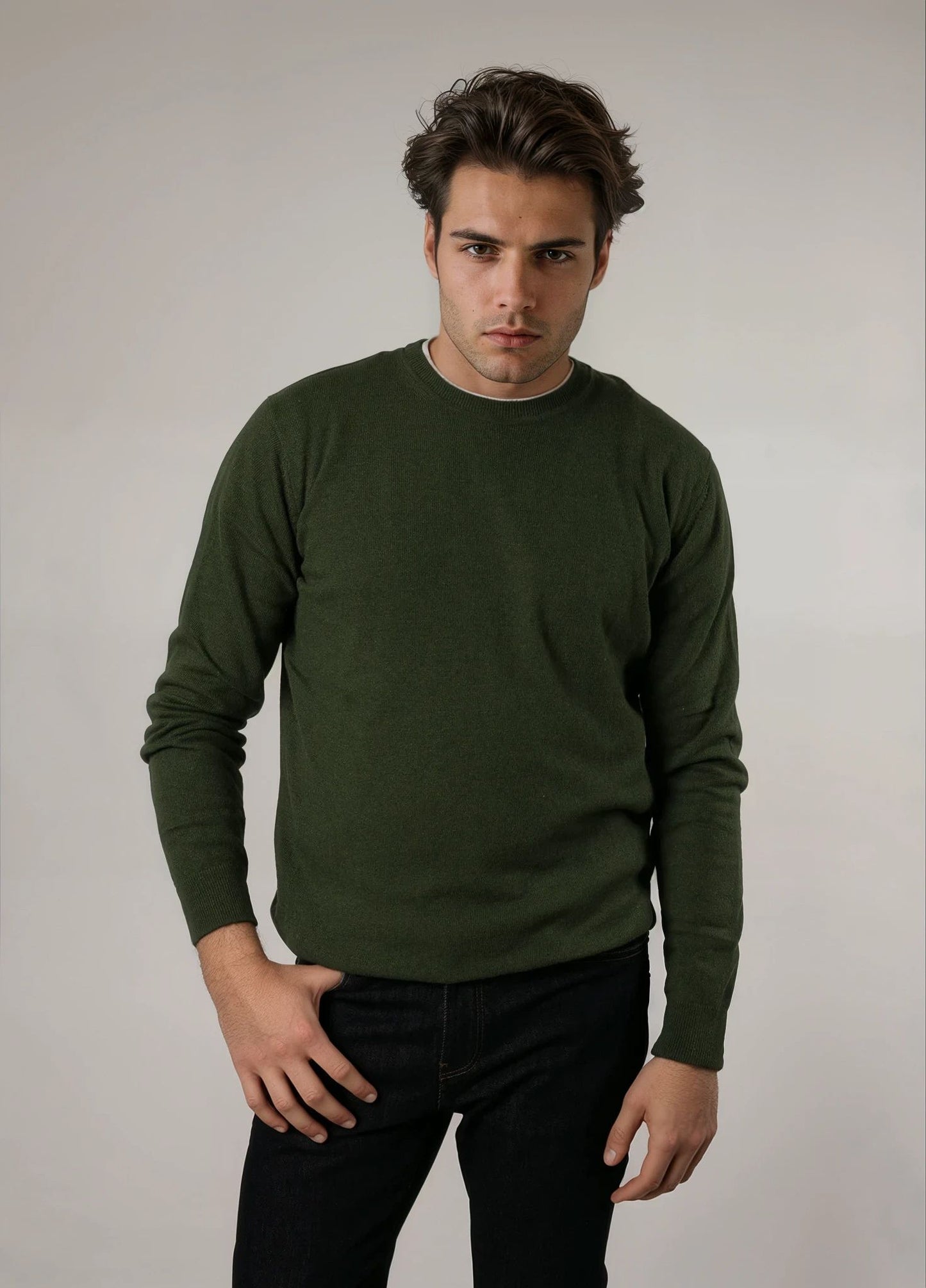 Jersey cuello redondo lana kaki