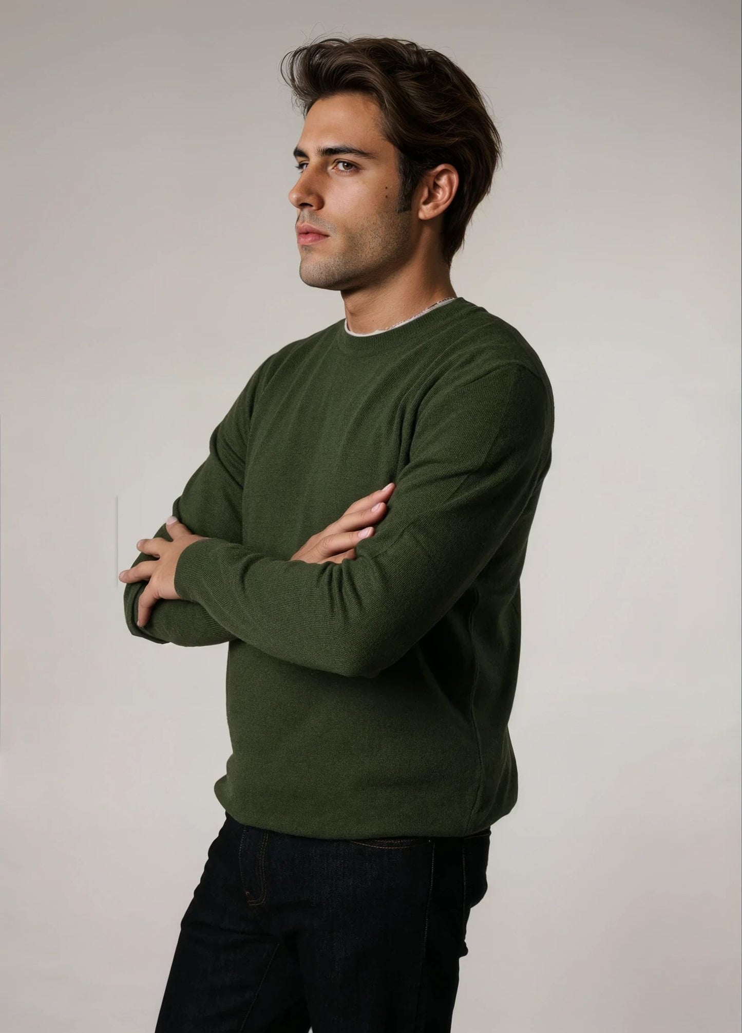 Jersey cuello redondo lana kaki