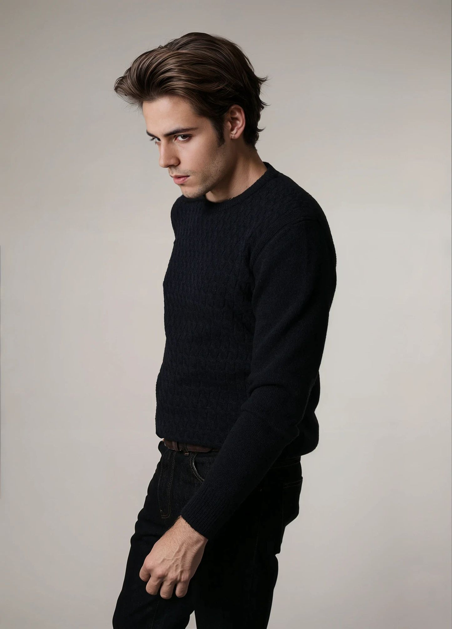 Jersey cuello redondo trenzado marino