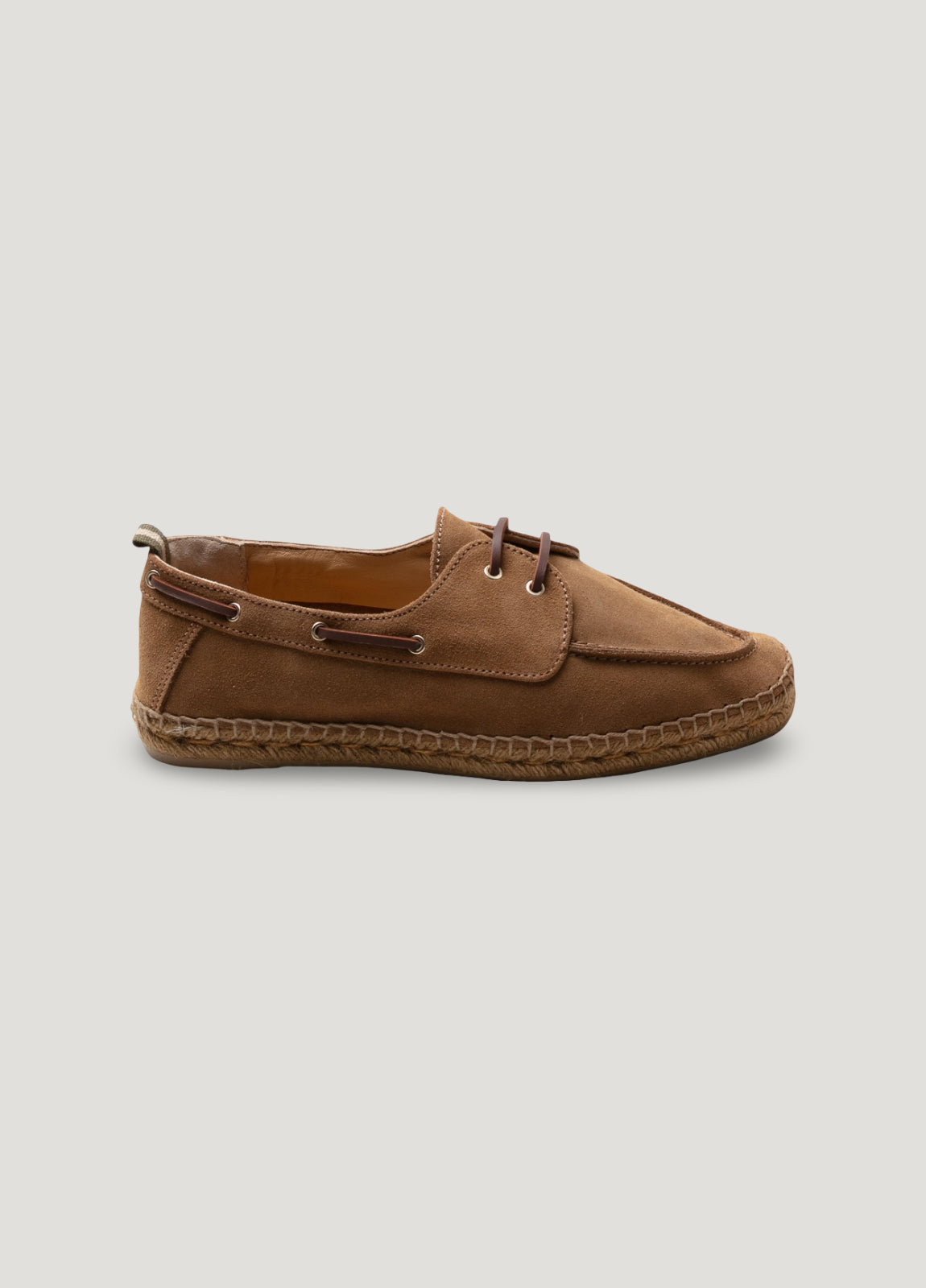 Tan suede boat shoe