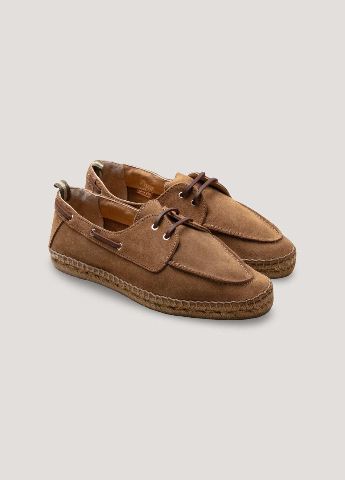 Tan suede boat shoe