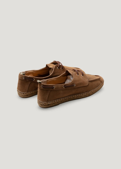 Tan suede boat shoe