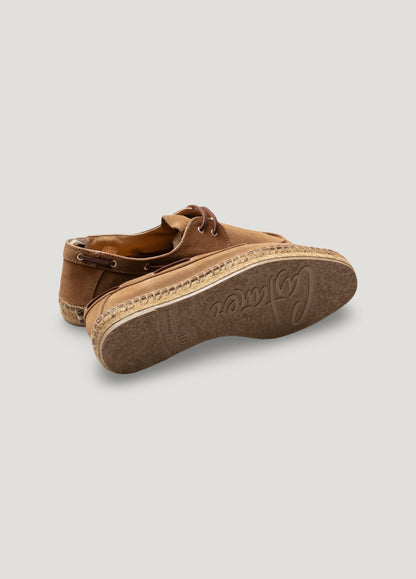 Tan suede boat shoe