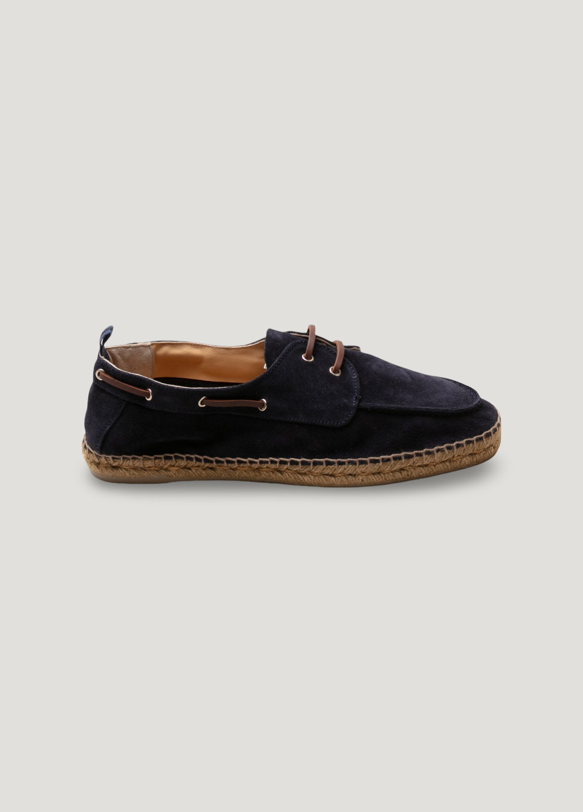 Navy suede boat shoe