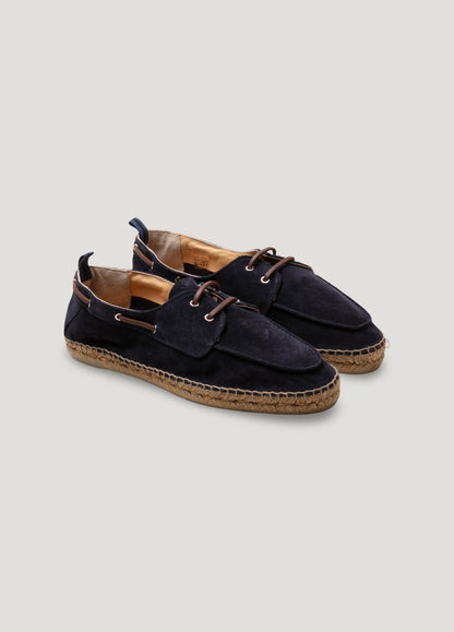 Navy suede boat shoe