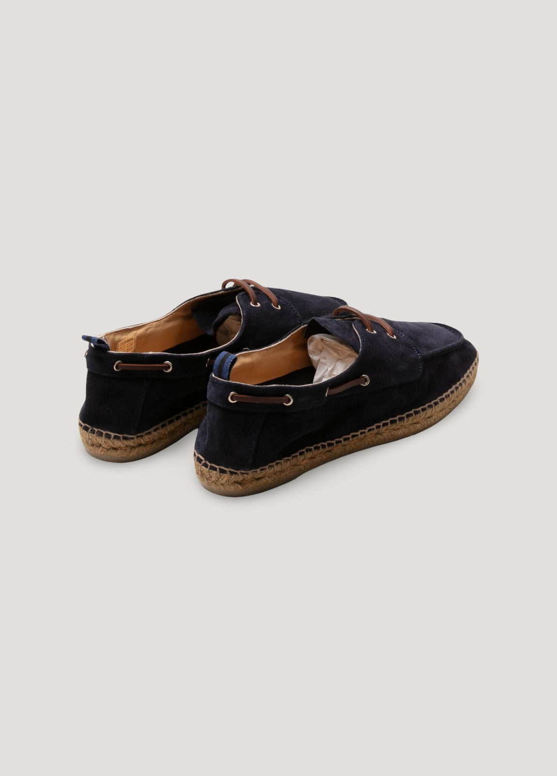Navy suede boat shoe