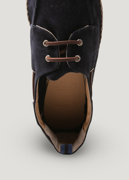 Navy suede boat shoe