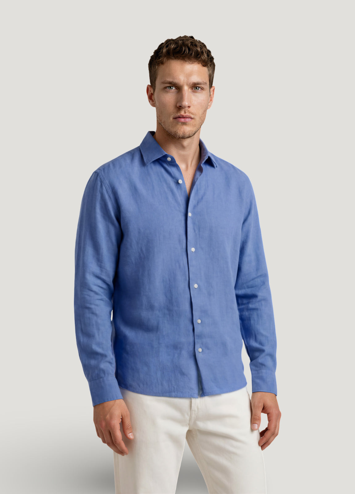 Camisa sport lino azul tinta