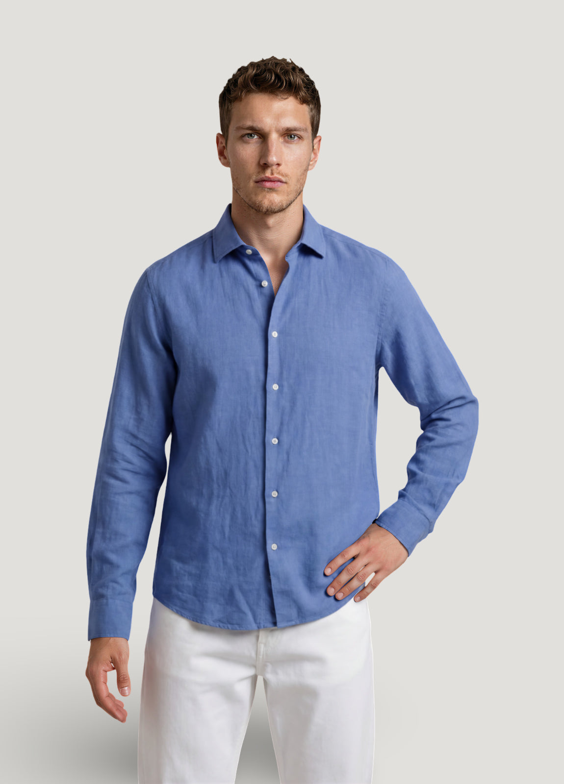 Camisa sport lino azul tinta