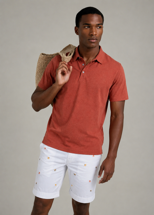 Terra cotta slub short sleeve polo