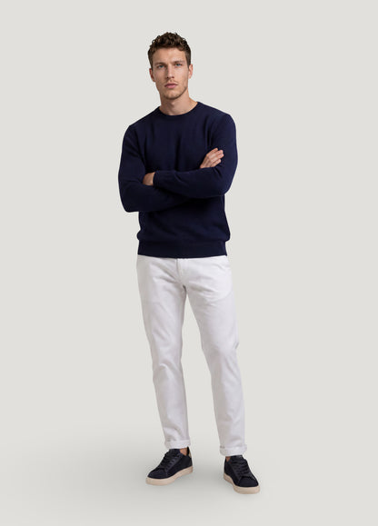 Navy Rice Stitch Crew Neck Jumper