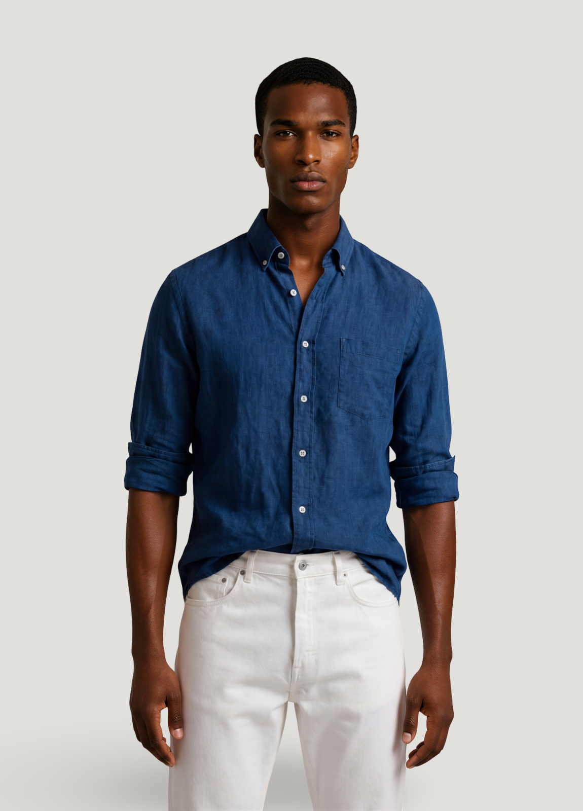 Camisa algodón y lino denim lavada