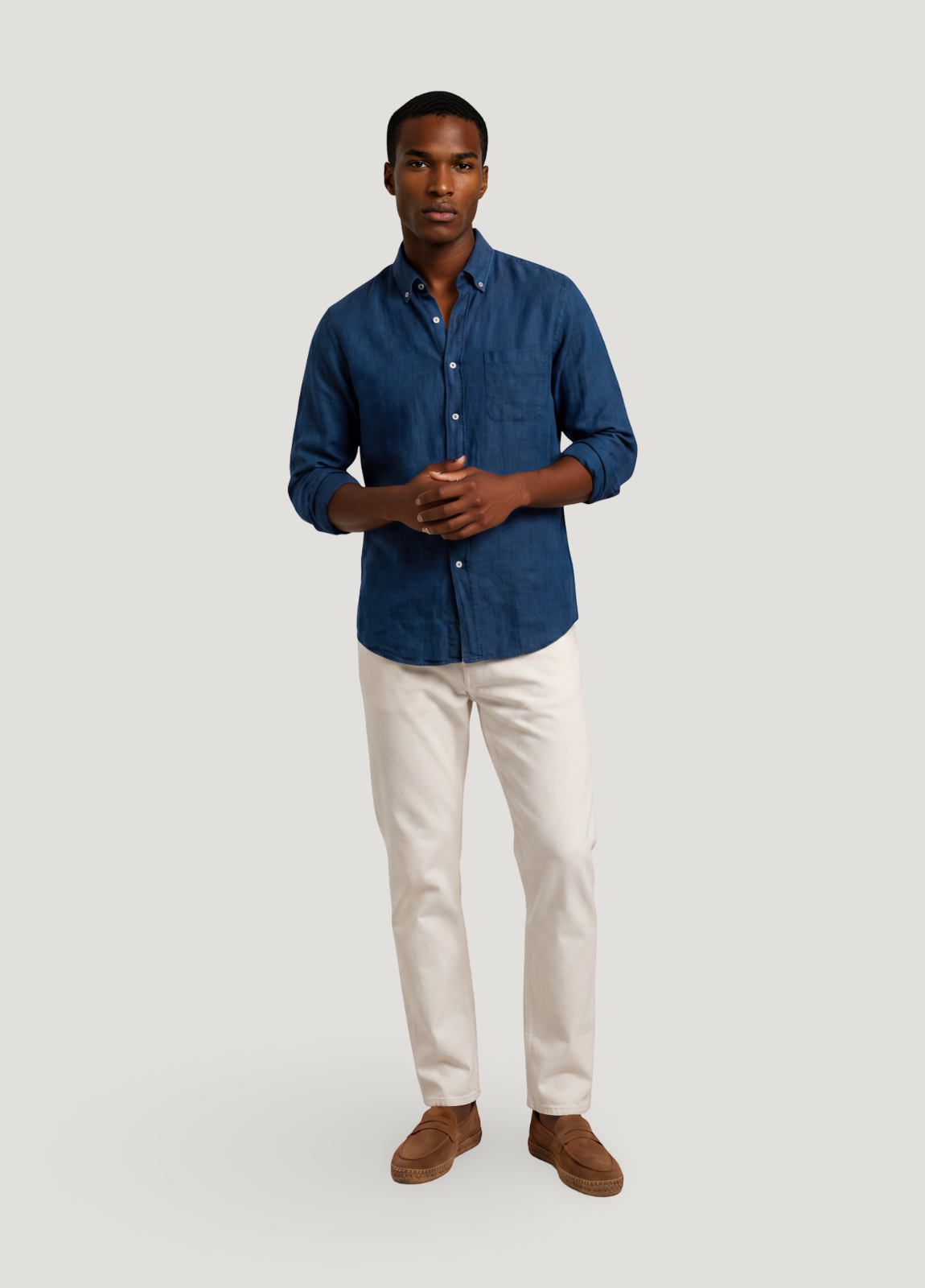 Camisa algodón y lino denim lavada