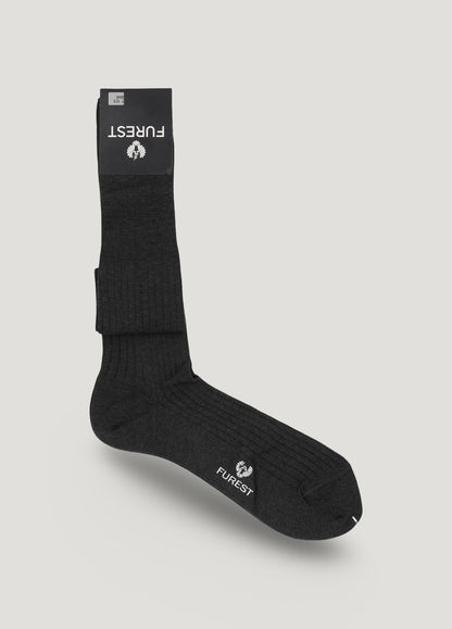 Long charcoal grey sock made of Scottish yarn