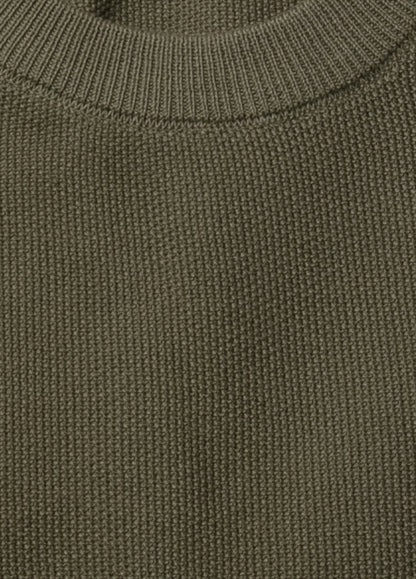 Jersey cuello redondo punto arroz kaki.