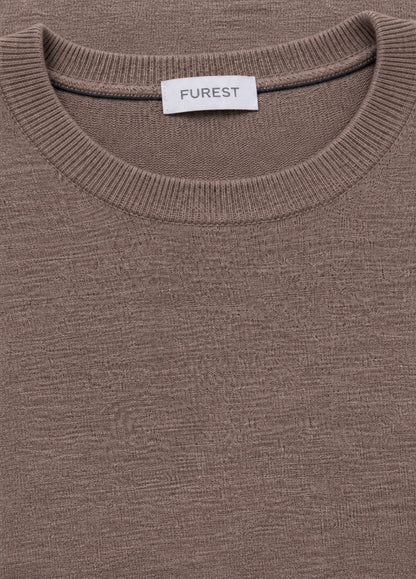 Jersey cuello redondo lana merino marron