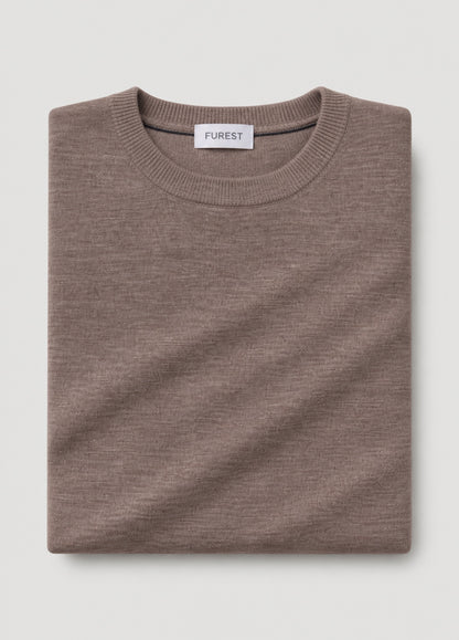 Jersey cuello redondo lana merino marron