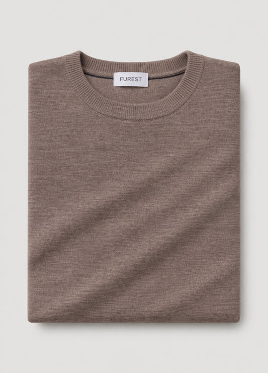 Jersey cuello redondo lana merino marron