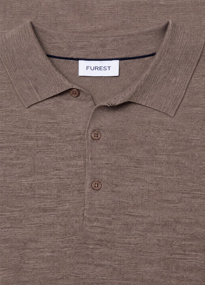 Jersey cuello polo lana merino marron