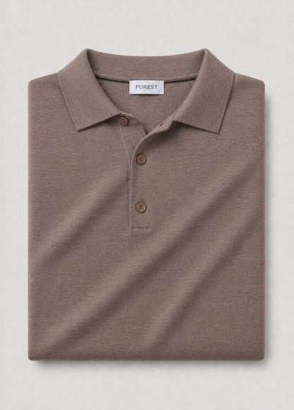 Jersey cuello polo lana merino marron