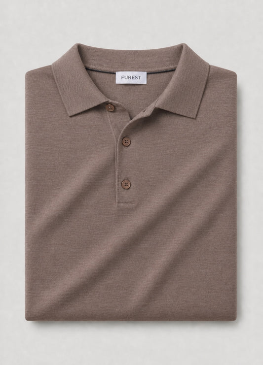 Jersey cuello polo lana merino marron