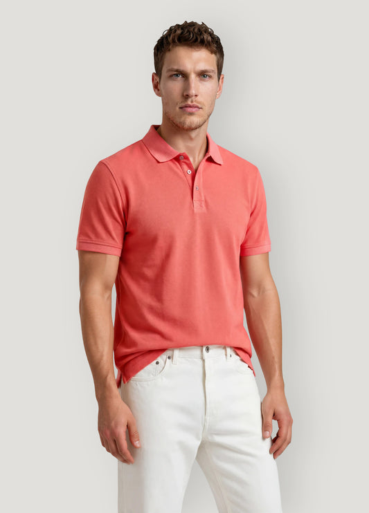 Short-sleeved coral pique polo shirt