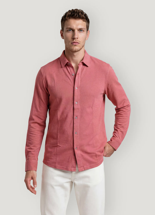 Pink pique long-sleeved shirt
