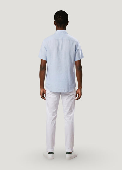 Light blue linen short-sleeved shirt