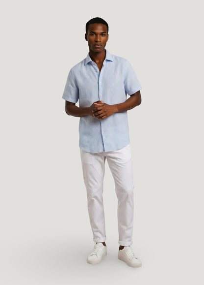 Light blue linen short-sleeved shirt