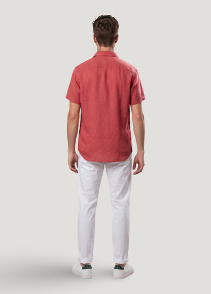 Camisa manga corta lino coral