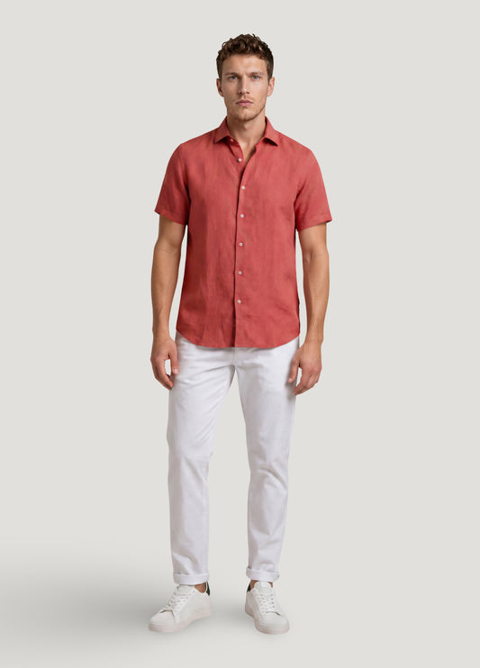 Coral linen short-sleeve shirt